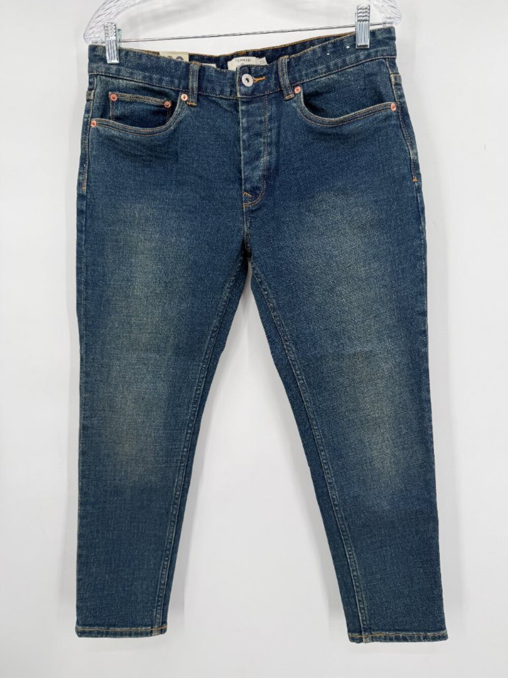 Topman Men’s 32S Crop Stretch Skinny Jeans Button Fly Medium Wash Blue NWT